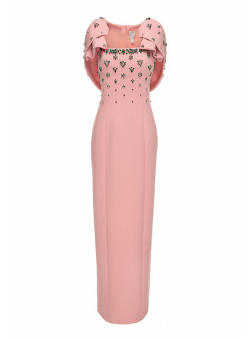 ADELAIDE GOWN PINK QUARTZ EMBELLISHED CREPE