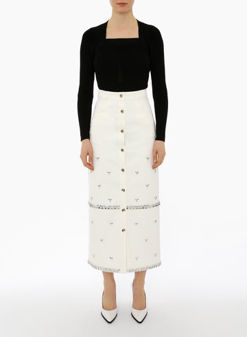 LEVI SKIRT WHITE EMBELLISHED DENIM