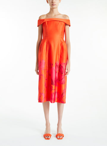 BEATRICE DRESS ORANGE/FUCHSIA PRINTED DOUCHESSE