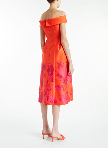 BEATRICE DRESS ORANGE/FUCHSIA PRINTED DOUCHESSE