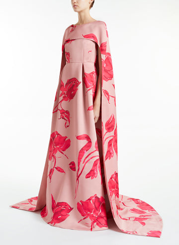 DREW GOWN PINK/FUCHSIA PRINTED DOUCHESSE