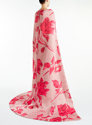 DREW GOWN PINK/FUCHSIA PRINTED DOUCHESSE