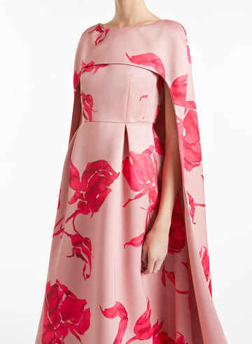 DREW GOWN PINK/FUCHSIA PRINTED DOUCHESSE