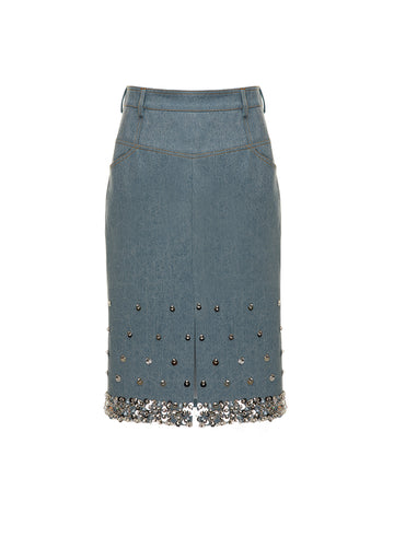 MARGARET SKIRT STONEWASH BLUE EMBELLISHED DENIM