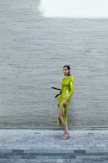 ARTHEMIS DRESS WILD LIME EMBELLISHED CREPE