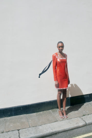 VIOLETTA DRESS ORANGE EMBELLISHED SEQUINS