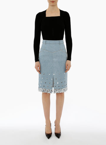 MARGARET SKIRT STONEWASH BLUE EMBELLISHED DENIM