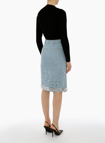 MARGARET SKIRT STONEWASH BLUE EMBELLISHED DENIM