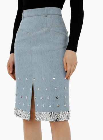 MARGARET SKIRT STONEWASH BLUE EMBELLISHED DENIM