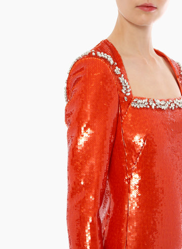VIOLETTA DRESS ORANGE EMBELLISHED SEQUINS